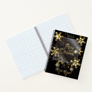 Cuaderno Feliz Año Nuevo 20XX & Navidad Dorada de Lujo
