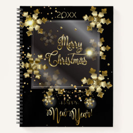 Cuaderno Feliz Año Nuevo 20XX & Navidad Dorada de Lujo