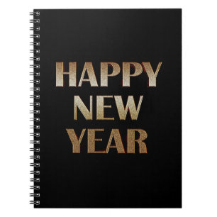 Cuaderno Feliz Año Nuevo Imagen de texto metálico de oro