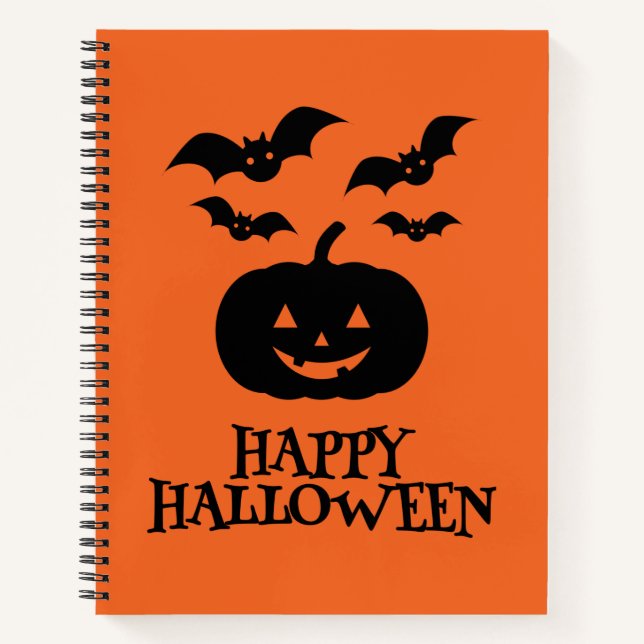 Cuaderno Feliz Bate de Calabaza de Halloween Mínimo (Anverso)