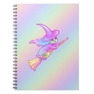 Cuaderno Feliz Bruja Volando Sobre Dibujo De Palos De Broma