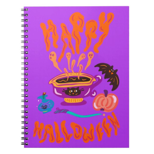 Cuaderno Feliz café de la bruja amante del gato de Hallowee (Frente)