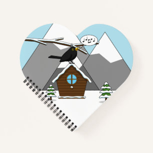 Cuaderno Feliz Canto de Blackbird en el paisaje invernal