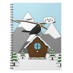 Cuaderno Feliz Canto de Blackbird en el paisaje invernal