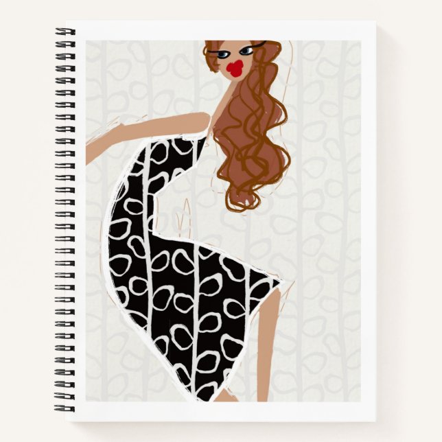 Cuaderno Feliz Chica bailando la moda blanca negra (Anverso)