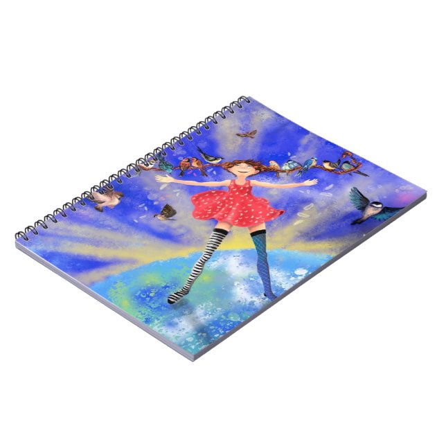 Cuaderno Feliz Chica con aves - Sucede (Lado Izquierdo)