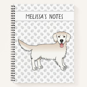 Cuaderno Feliz Cream Golden Retriever Con Paws Y Texto