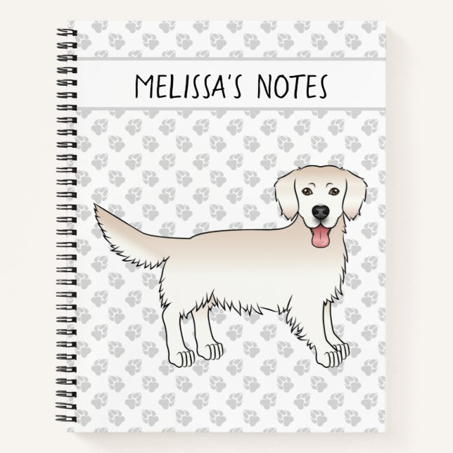 Cuaderno Feliz Cream Golden Retriever Con Paws Y Texto (Anverso)