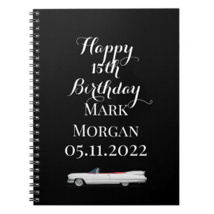 Cuaderno Feliz cumpleaños 15 para hombre chico negro blanco