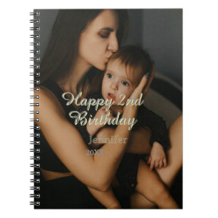Cuaderno Feliz cumpleaños 2 niños bebé madre amarillo gris
