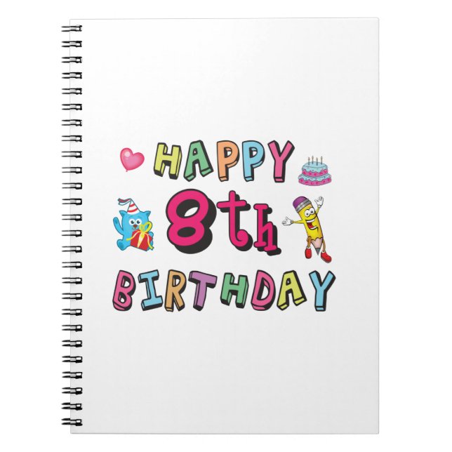 Cuaderno Feliz cumpleaños 8. 8 años cumpleaños. (Frente)