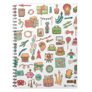Cuaderno Feliz cumpleaños a los elementos de la oficina en
