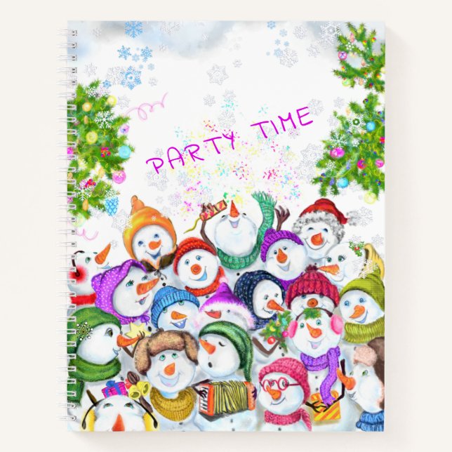 Cuaderno Feliz cumpleaños a Snowmans Feliz Navidad a Fiesta (Anverso)