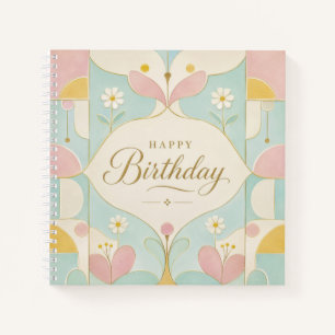 Cuaderno Feliz Cumpleaños Art Deco Floral Geométrico Pastel