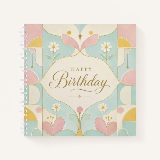 Cuaderno Feliz Cumpleaños Art Deco Floral Geométrico Pastel (Anverso)
