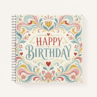 Cuaderno Feliz Cumpleaños Arte Popular Escandinavo Florales
