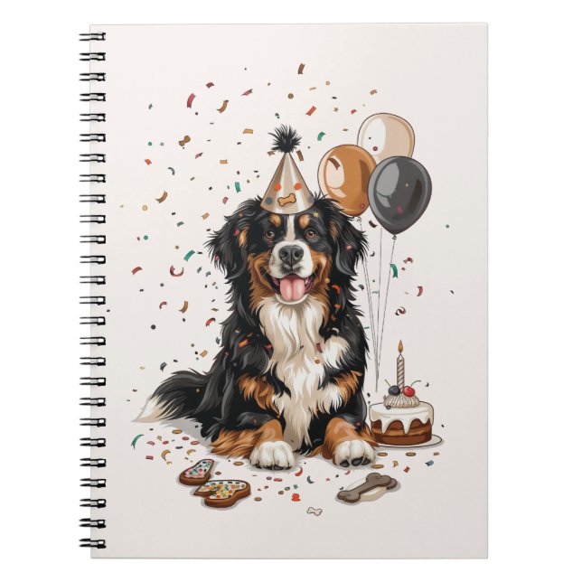 Cuaderno Feliz cumpleaños Bernese Mountain Dog (Frente)