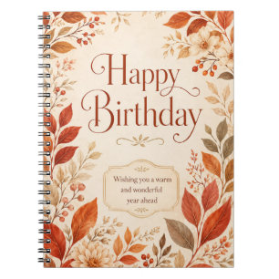 Cuaderno Feliz Cumpleaños Calido Otoño Botánico Acuarela