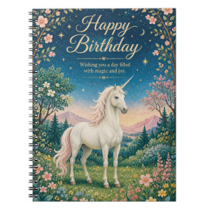 Cuaderno Feliz Cumpleaños Jardín Floral Unicornio Mágico