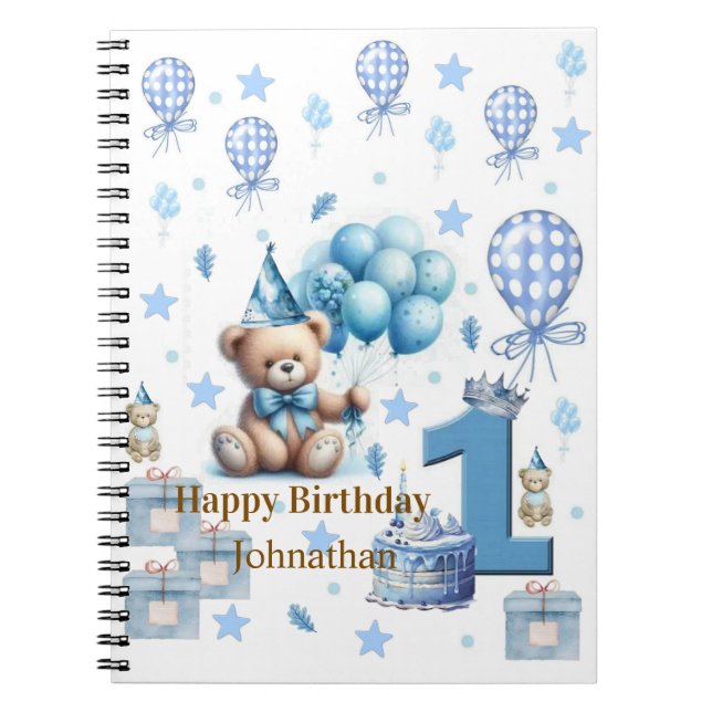 Cuaderno Feliz Cumpleaños Oso Teddy Azul (Frente)