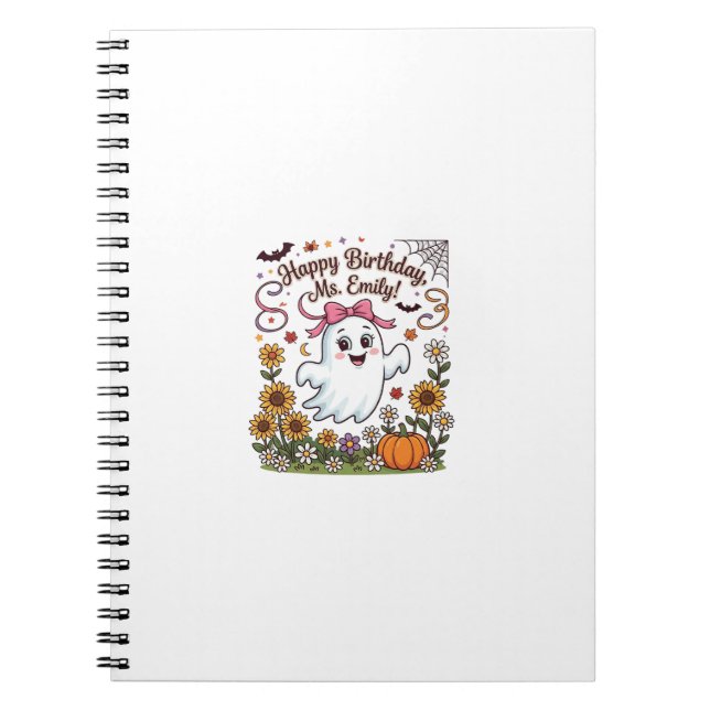 Cuaderno Feliz Cumpleaños Sra Emily Halloween Fantasma Cala (Frente)