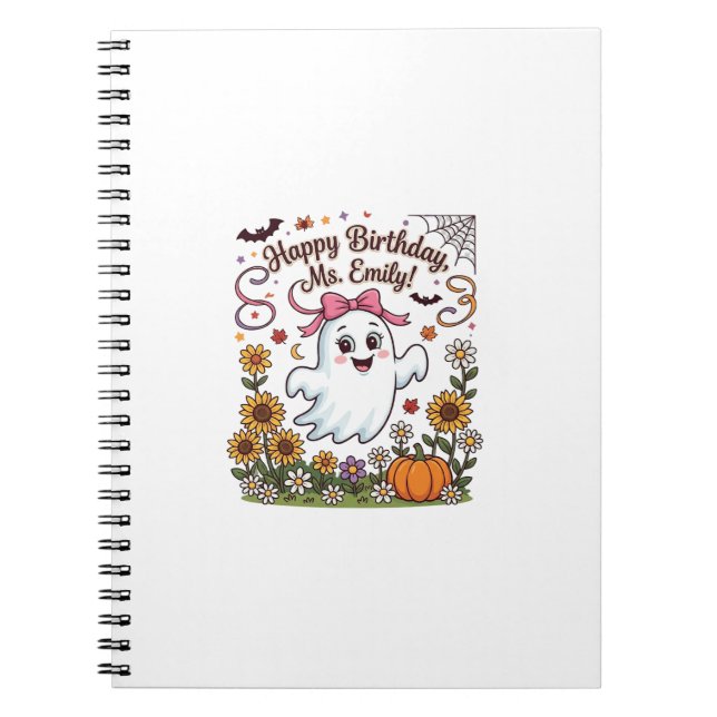 Cuaderno Feliz Cumpleaños Sra Emily Halloween Fantasma Cala (Frente)