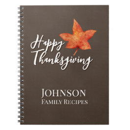 Cuaderno Feliz Día de Acción de Gracias Hoja de Arce Otoño 