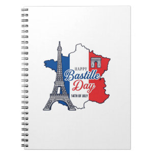 Cuaderno Feliz Día de la Bastilla Francia Mapa Torre Eiffel