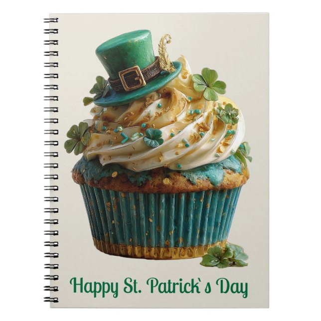 Cuaderno Feliz día de San Patricio Cupcake Afortunado (Frente)