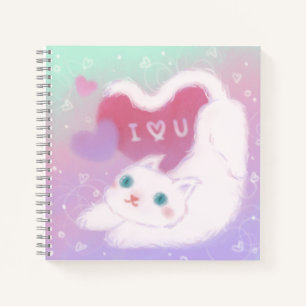 Cuaderno Feliz día de San Valentín con gato blanco esponjos