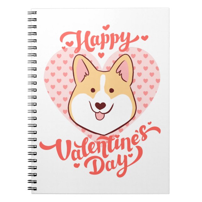 Cuaderno Feliz Día de San Valentín lindo perro corgi (Frente)