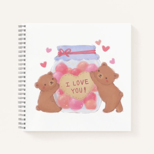 Cuaderno Feliz día de San Valentín Ositos de peluche lindos (Anverso)
