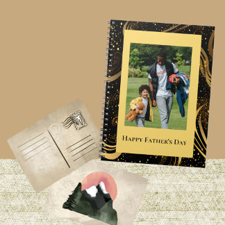 Cuaderno Feliz Día del Padre Oro Leafy Foto de Black Swirls