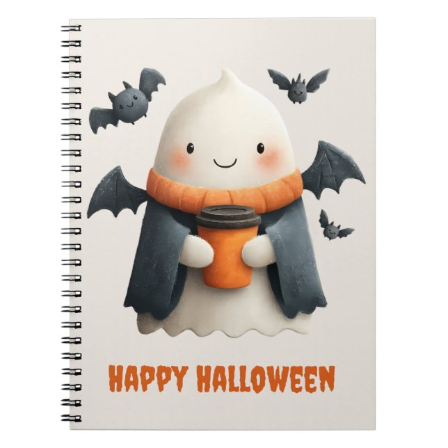 Cuaderno Feliz diseño fantasma de Halloween (Frente)