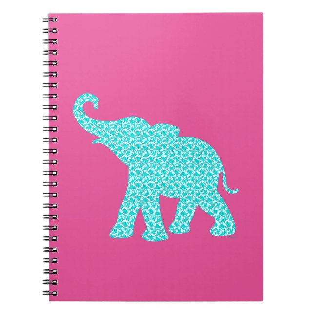 Cuaderno Feliz Elefante Art Turquesa Patrón moderno (Frente)