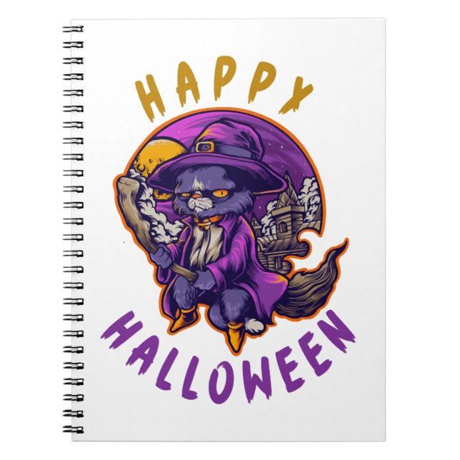 Cuaderno Feliz Gato de Brujas de Halloween (Frente)
