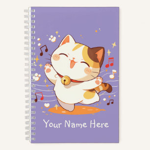 Cuaderno Feliz gato Kawaii Calico bailando música