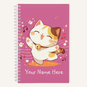 Cuaderno Feliz gato Kawaii Calico bailando música