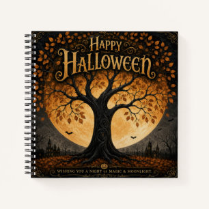 Cuaderno Feliz Halloween Árbol Espeluznante Luna Llena Góti