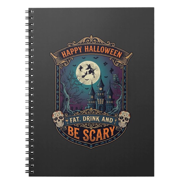 Cuaderno Feliz Halloween Bruja Castillo Calaveras Gordo Beb (Frente)