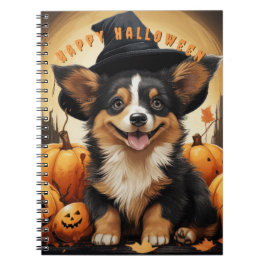 Cuaderno Feliz Halloween Corgi En Parche De Calabaza