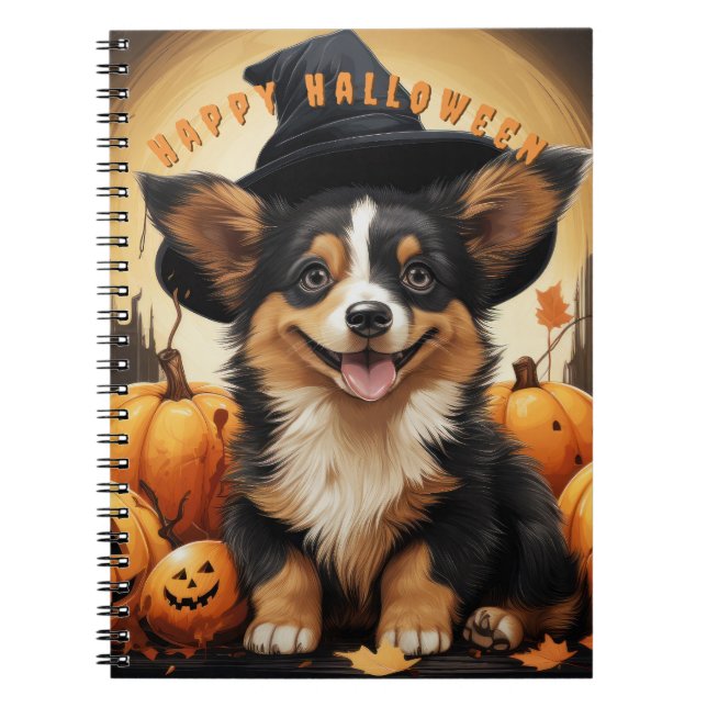 Cuaderno Feliz Halloween Corgi En Parche De Calabaza (Frente)