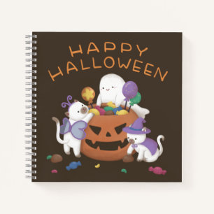 Cuaderno Feliz Halloween: gatos y fantasma
