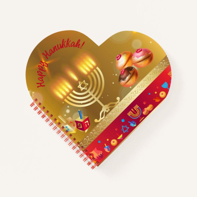 Cuaderno Feliz Hanukkah alumbra festividad judía oro hebreo (Anverso)