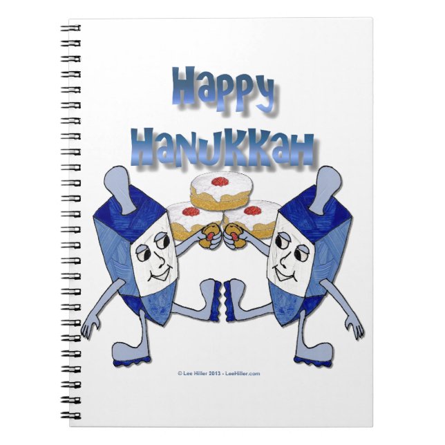 Cuaderno Feliz Hanukkah Dancing Dreidels Jelly Doughnut (Frente)