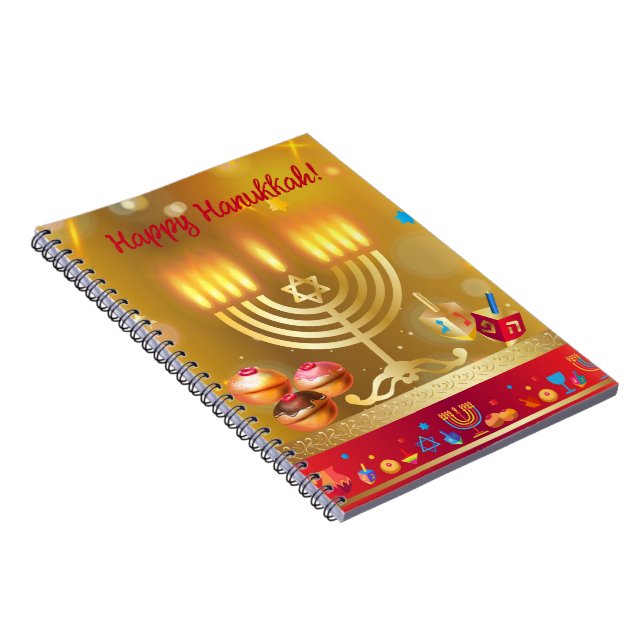 Cuaderno Feliz Hanukkah ilumina oro de feriado judío (Lado Derecho)