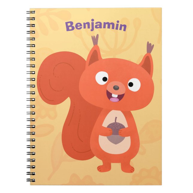 Cuaderno Feliz ilustracion de personalizado de ardilla roja (Frente)