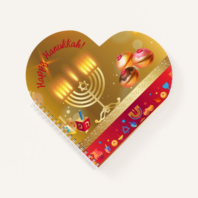 Cuaderno Feliz Janucá Luces Fiesta Judía Oro Hebreo (Anverso)