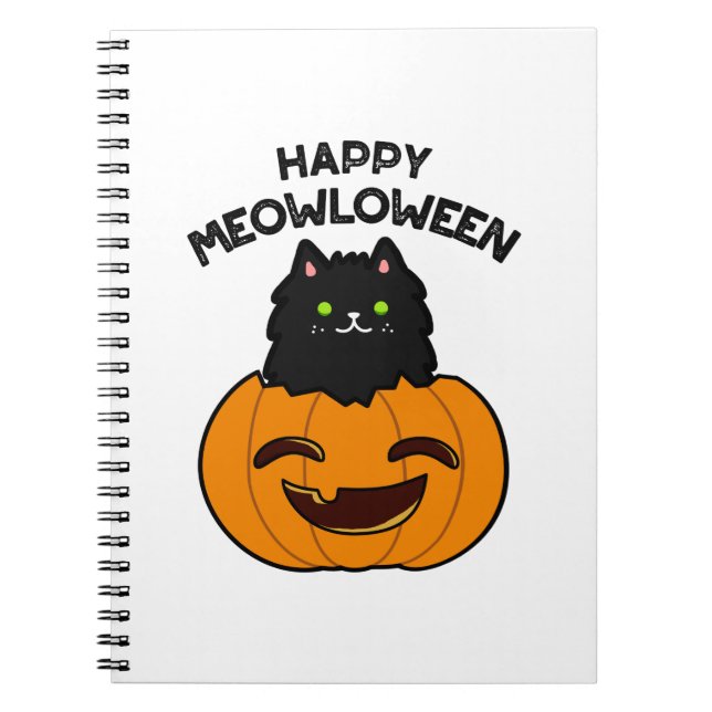 Cuaderno Feliz Meowloween Funny Halloween Pun (Frente)