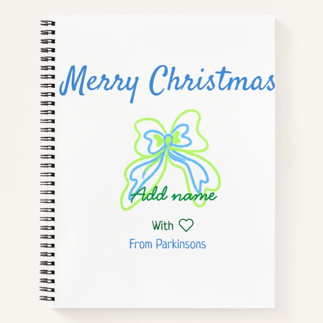 Cuaderno Feliz navidad arco azul verde agregar nombre de fa (Anverso)